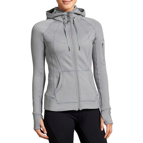 Athleta Tops - ATHLETA Bright Stripe Hoodie In Cobblestone Grey